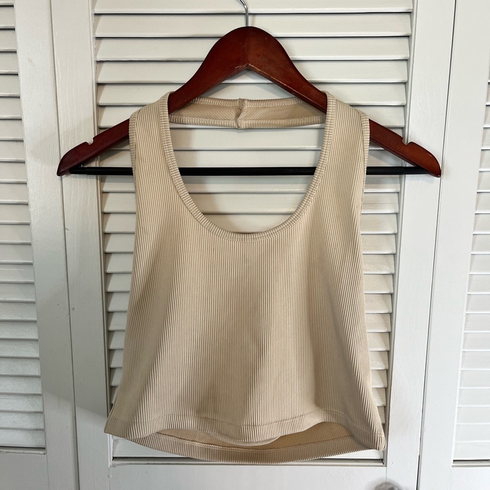 Divided Cream Sleeveless Crop Tank Top